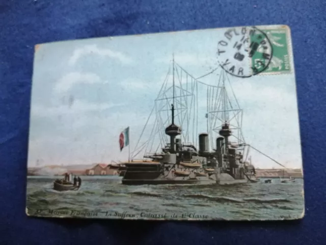 Magnifique carte début 1900 marine française le Suffren cuirassé de première...