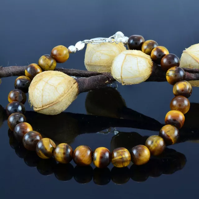 Handmade Ajustable Gema Natural Ojo Tigre con Cuentas Yoga Pulsera Unisex 21.6cm