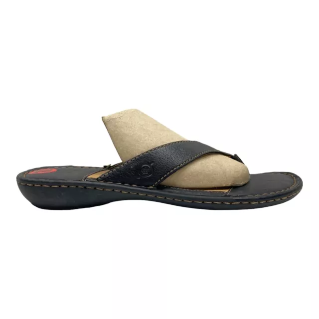 Born Women's Comfort Slide Sandal Size 10 Thong Black Leather Slip On Flip Flop 2