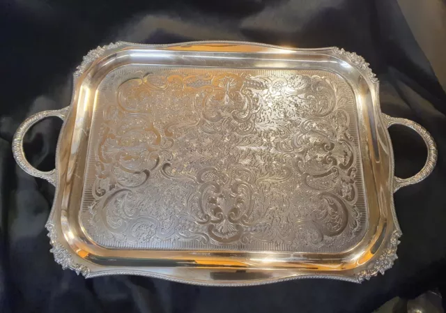 Viners Sheffield Alpha plate Large Tray 46cm By 32cm Rococo pattern Engraved