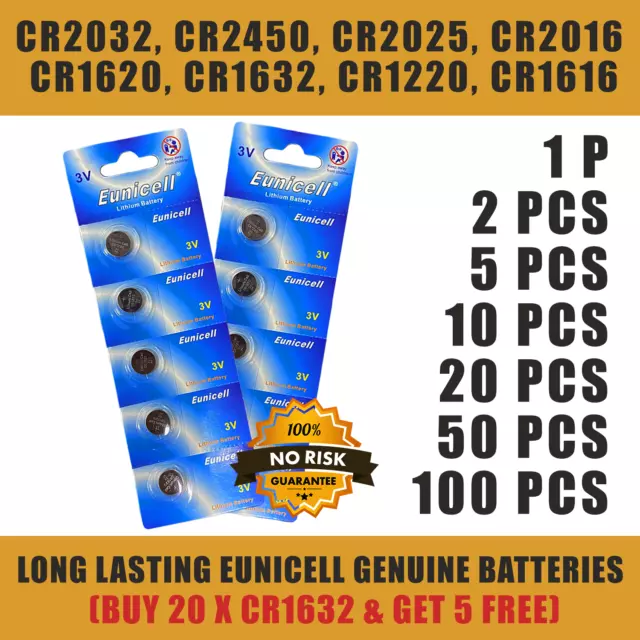 CR1632 CR2032 CR2016 CR2025 CR2450 CR1220 CR1620 CR1616 Batteries Eunicell *UK*