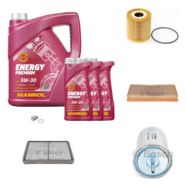 Bosch Pacchetto di Ispezione 8 L mannol Energy Premium 5W-30 per Volvo V40 Wagon