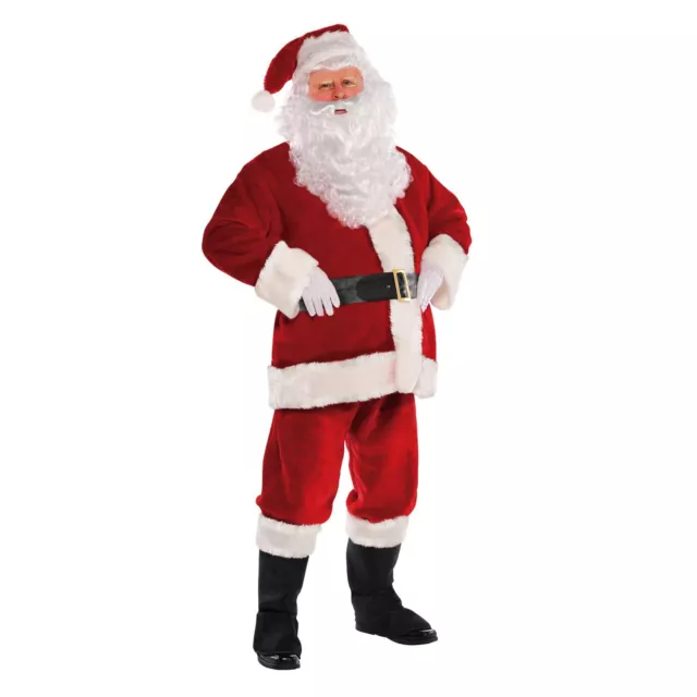 Mens Deluxe Plush Velvet Santa Suit Father Christmas Xmas Fancy Dress Costume