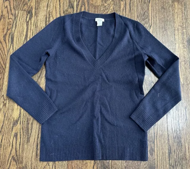 J.CREW Gustoso Navy Blue 100% Cashmere V Neck Sweater Size Small