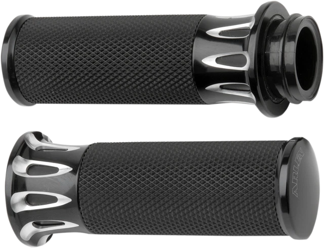 Arlen Ness Black Fusion Motorcycle Grips - 07-303 With Billet Aluminum Accents