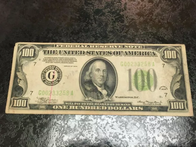 1934 Series $100 Federal Reserve Note Banknote VF Chicago Illinois "G"