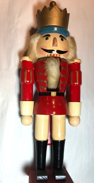 Wonderful Vintage Wood King Nut Cracker -- Great Color -- 19-5/8" Tall Toy