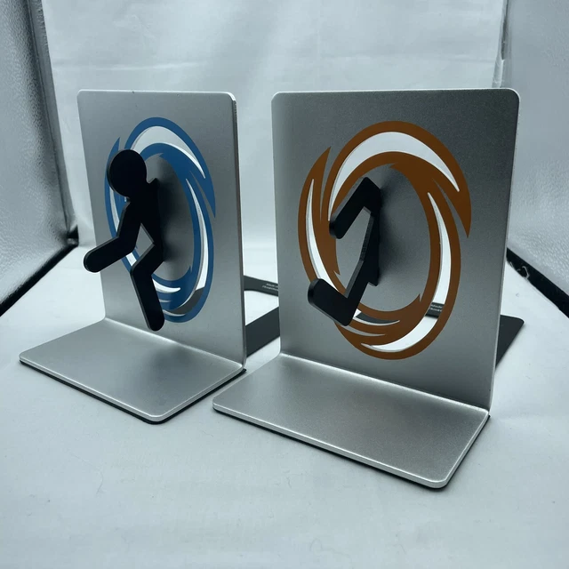 Portal 2 ThinkGeek Rare Video Game Bookends Aluminum Metal Book Ends
