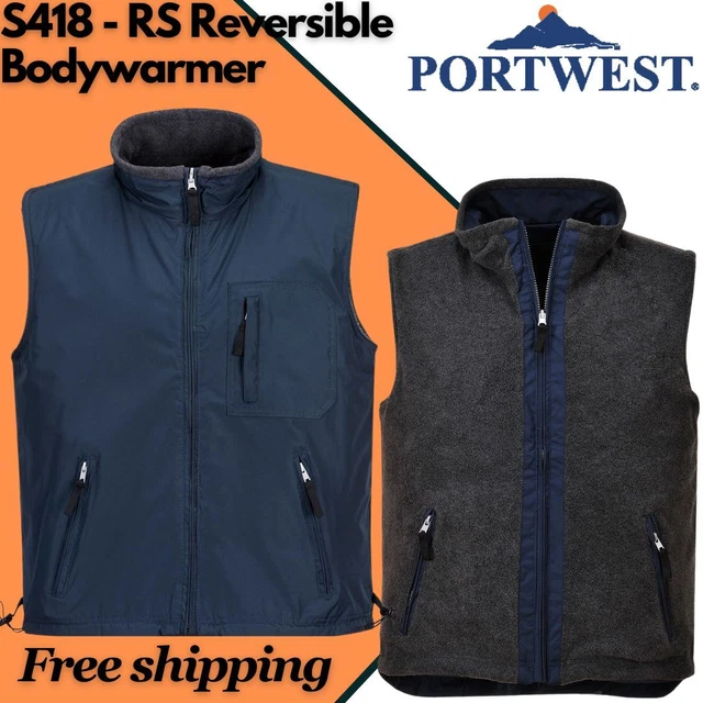Giacca gilet PORTWEST Ripstop Reversibile Scaldavivande Pile Foderato Abbigliamento Da Lavoro Inverno