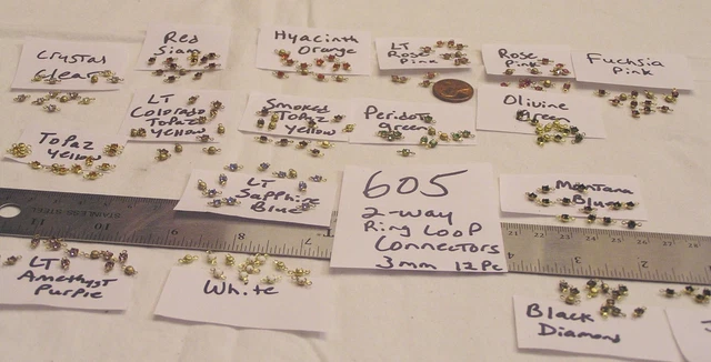 12 Vtg 3mm 2 Loop Drops Swarovski Rhinestone Brass Connector Jewelry Doll Craft