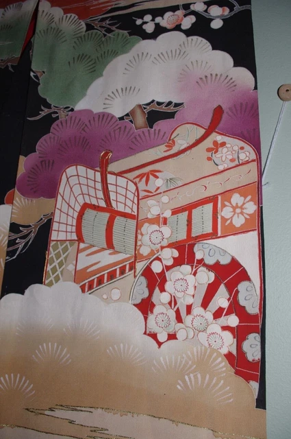 Dramatic Antique Vintage Japanese Kuro Furisode Kimono Hikifurisode Taisho Showa 2