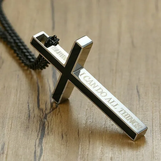 Stainless Steel Cross Catholic Bible Crucifix Mens Pendant Necklace Jesus Christ