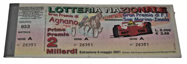 Blocchetto Integro "Lotteria Nazionale Gran Premio Di Agnano E Gran Premio" 2001