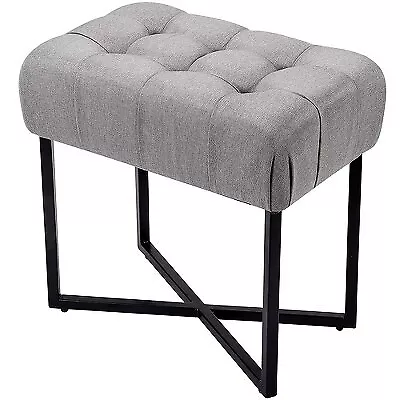 BirdRock Home Rectangular Tufted Grey Foot Stool Ottoman with Black Legs