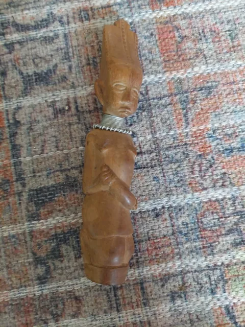 Handgeschnitzte Vintage Holz Kniend Akt Afrikanische Stammesfrau Mit Halsringen