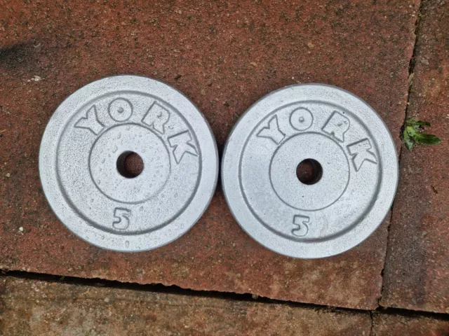 York Weight Plates - 2 x 5kg  cast iron 1 inch
