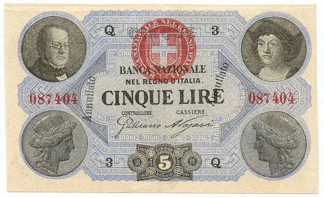 5 Lire Uso Campione Banca Nazionale Nel Regno D'italia 30/10/1867 Sup+