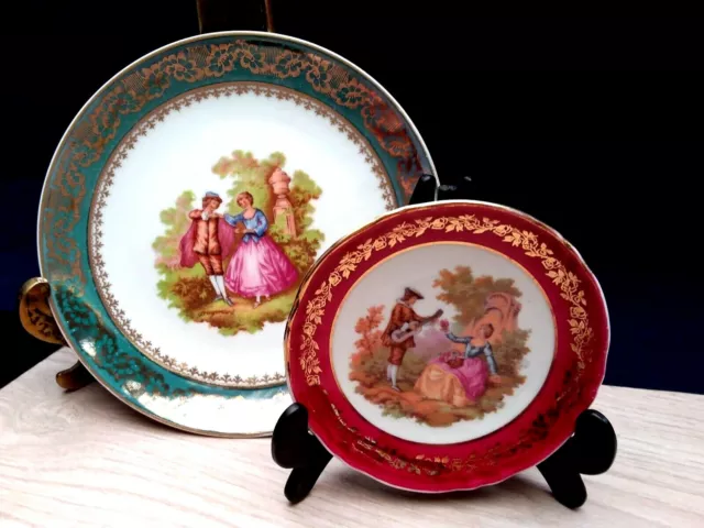 Vintage Limoges Porcelain  Collectible Miniature Romantic Plates La Reine France
