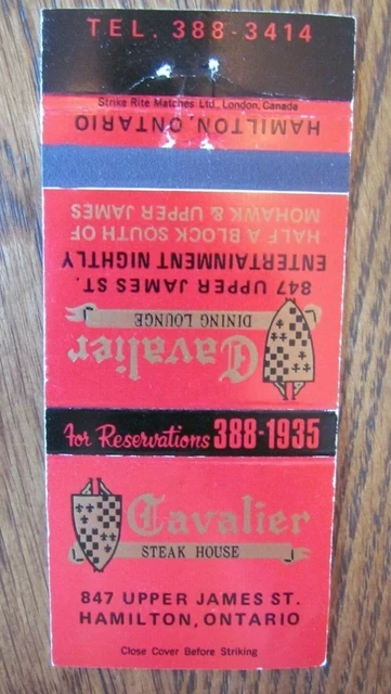 Cavalier Steakhouse Matchbook Matchcover (Hamilton, Ontario) -E13