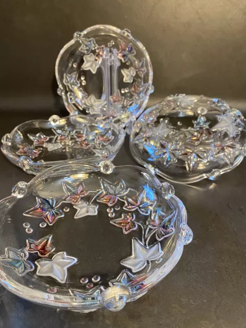 Stunning MIKASA Crystal Ivy Salad Plates w/Pink Blue Green Leaves 7.25" Set of 5