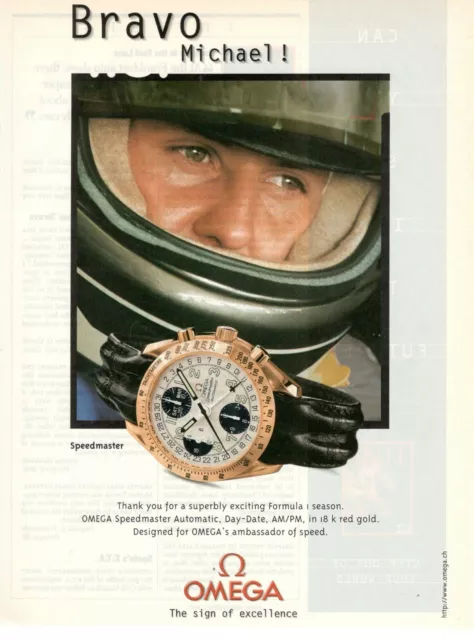 Montre Omega Speedmaster 1997 Publicité'Vintage Bravo Michael Schumacher