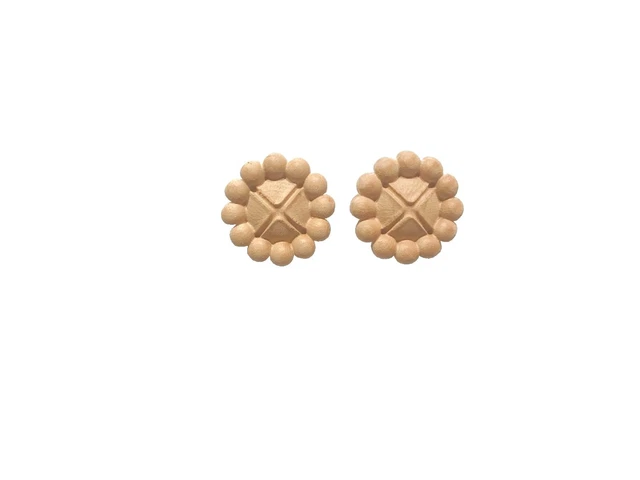 Lot of - 2 Solid Hardwood Round Rosette / Applique