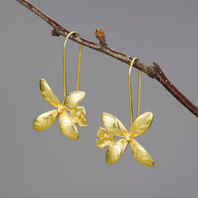 D15 bezaubernde Ohrringe Blume 2 Blüten 925 Sterlingsilber vergoldet