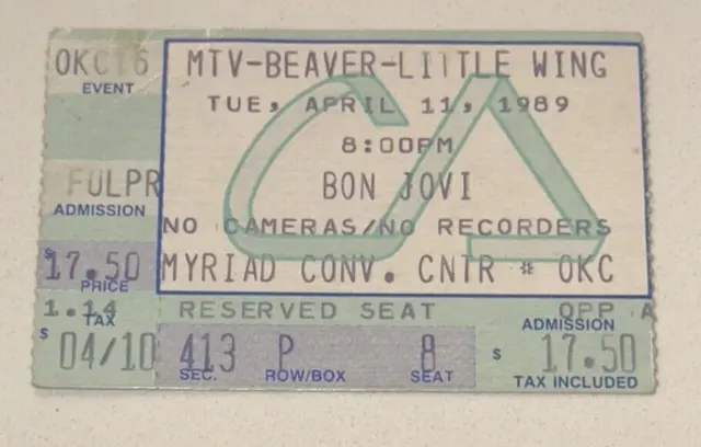 4/11/89 Jon Bon Jovi Band Concert Music Ticket Stub Myriad Convention Center OK