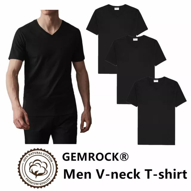 Men 100% Cotton V Neck T Shirt Solid Black Short Sleeve Casual Tee S-4XL lot