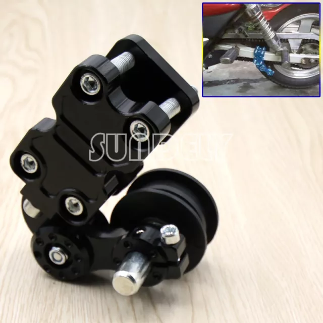 DIY Black Aluminum Motorcycles Bike Adjustable Chain Tensioner Bolt On Roller