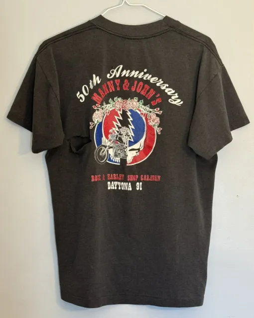 Vintage 1991 Harley Davidson 3D Emblem Grateful Dead Good Guys Wear Black Shirt