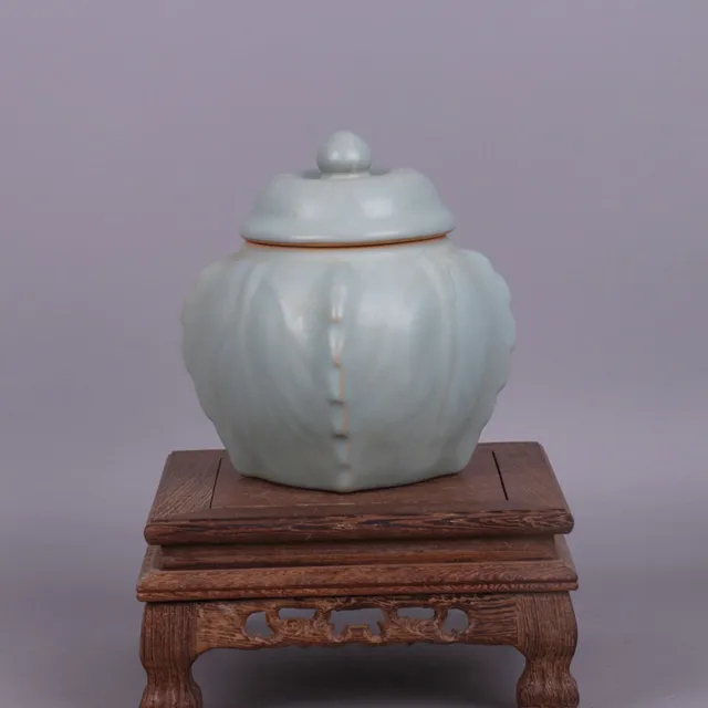 Chinese Porcelain Song Dynasty Ru Kiln Celadon Glaze Tea Caddies 4.33 Inch