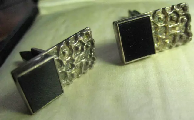 Vintage Sixties silberne Manschettenknöpfe 835 Silber Onyx cuff links Struktur