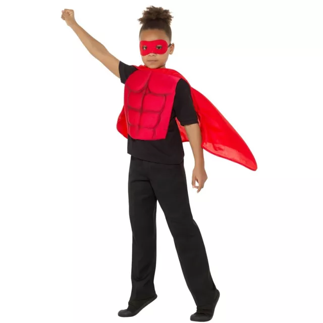 Superhelden-Umhang mit Maske Muskelpanzer Superhero Superhelden Kostüm Set Rot