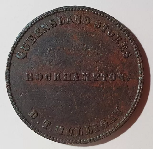 QUEENSLAND • 1863 • ½d Trade Token • D.T. Mulligan, Rockhampton • aEF • R389