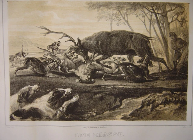 Médaille Ancienne En étain - Scène De Chasse Au Renard Avec Chasseur Et Chiens - Collier Vintage