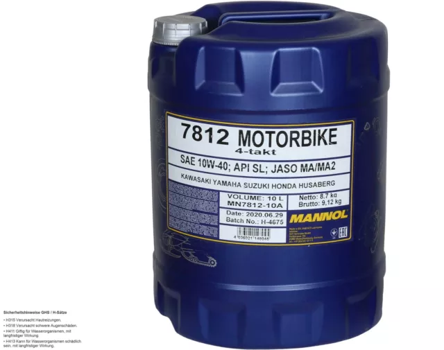 10 Litro mannol 4-Takt Motocicleta 10W-40 aceite motor 7812 Api Sn Jaso Ma / MA2