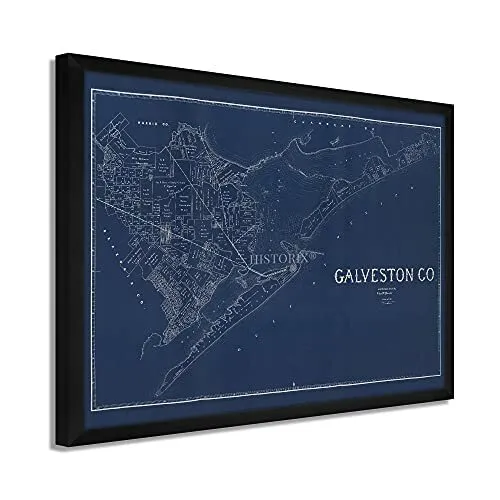 1935 Map of Galveston Texas - Framed Vintage Poster Map of Texas Wall Art Poster