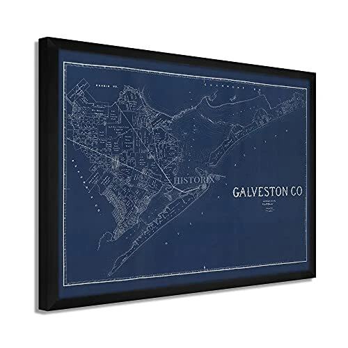 1935 Map of Galveston Texas - Framed Vintage Poster Map of Texas Wall Art Poster