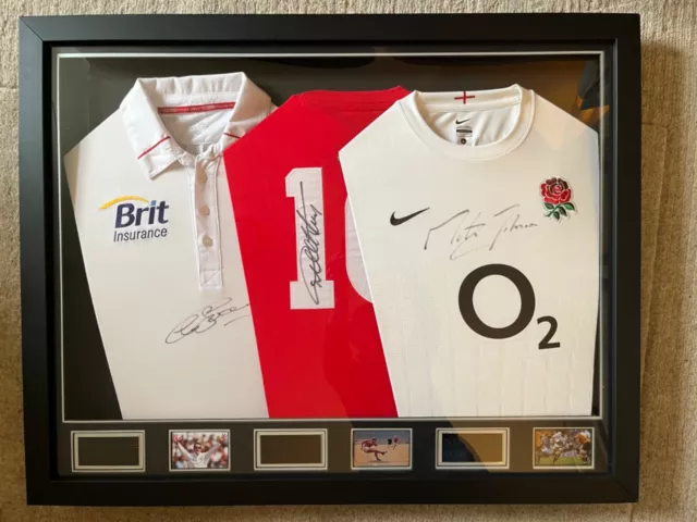 Signed England shirt of World Cup Final captains of football rugby and cricket