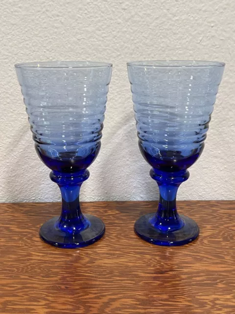 Set Of 2 Vintage Libbey Sirrus Cobalt Blue Water Glasses 7.5 in.