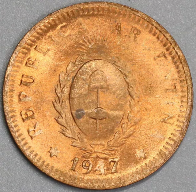 1947 Argentina 2 Centavos RED BU Coin (24010701R)