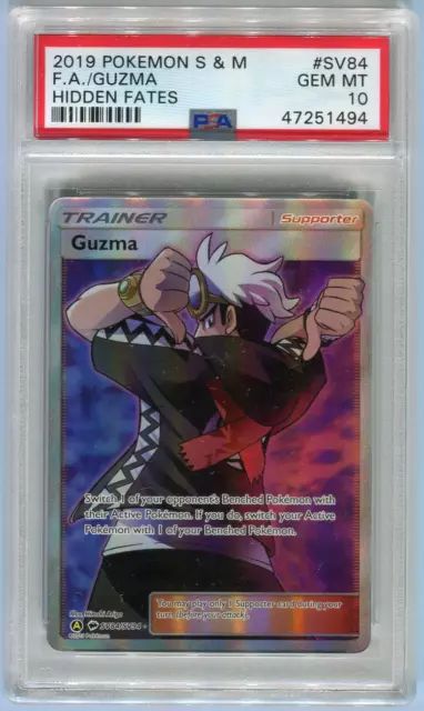 PSA 10 Guzma #SV84 Full Art Trainer Pokemon Card Hidden Fates SV84/SV94 2019