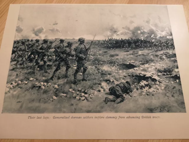 WWI ANTIQUE PRINT Demoralised German soldiers surrender to British Troops WW1