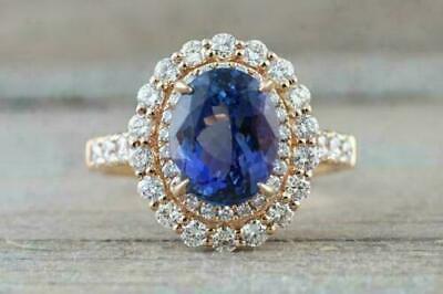 2Ct Oval Cut Blue Sapphire Halo Women's Engagement Ring 14K Yellow Gold Finish