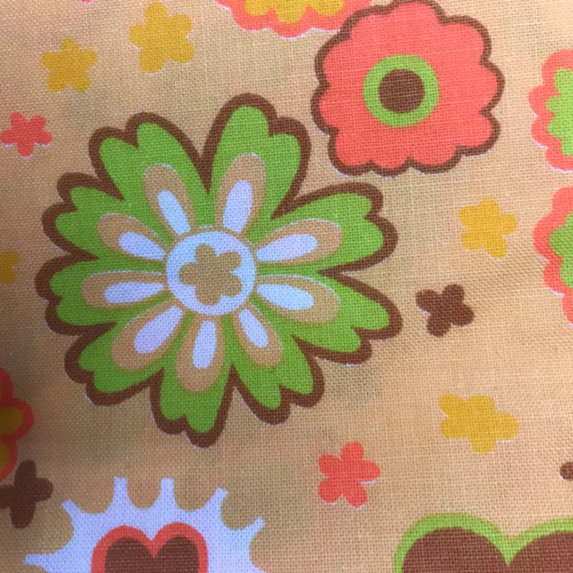 vtg 60s 70s fabric groovy mod flower power cotton yellow orange 2.5 yds 2