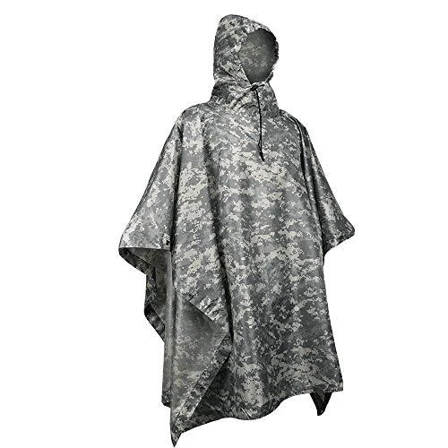 Hooded Rain Poncho Camo Military Emergency Raincoat for Adult Men & Women