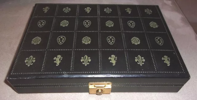 Vintage Mens Cuff Link Tie Clasp Jewelry Box Velvet Lined Art Craft Chicago Blk