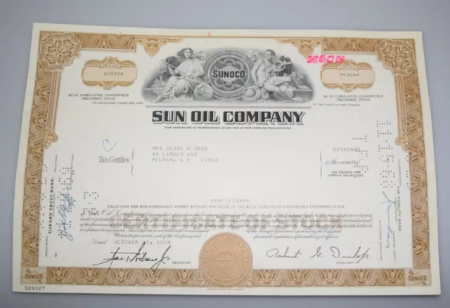 Historisches Wertpapier Aktie Sun Oil Company 100 Shares 1968 175