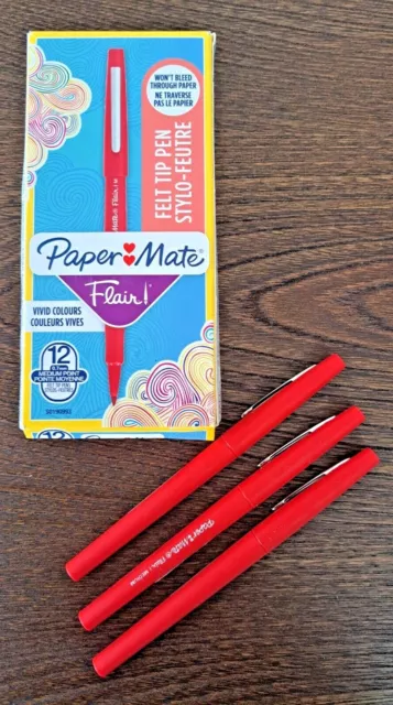 4x BRANDNEU PAPERMATE FLAIR ROT 0,7 mm MITTLERER PUNKT ROT FASER FILZ SPITZENSTIFTE